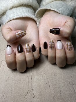 ハチニーキューネイルアトリエ(829 Nail Atelier)/秋っぽチェックカラー
