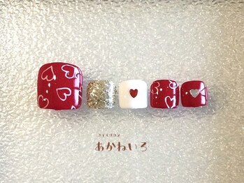 ネイルサロン あかねいろ/バレンタイン　ハート　フット
