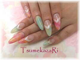 グリーン＆ピンク系　マーブル