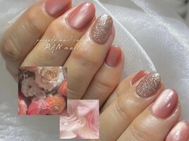 オレンジ系マグネットネイル