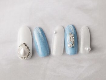 ネイルプラザ 河原町OPA店(NAIL PLAZA)/パール×ブルー☆韓国ネイル