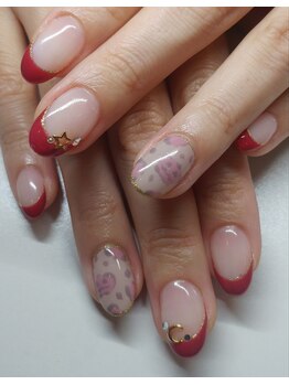 ネイルスペース ヴィザヴィ(NailSpace Vis-a-vis)/赤フレンチ&レオパード