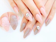 ネイルコレクション ベビーピンク(Baby Pink)/ジェル放題★クリア３Ｄリボン