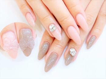 ネイルコレクション ベビーピンク(Baby Pink)/ジェル放題★クリア３Ｄリボン