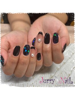 ジュリーネイル 所沢店/黒フレンチ×ホログラム