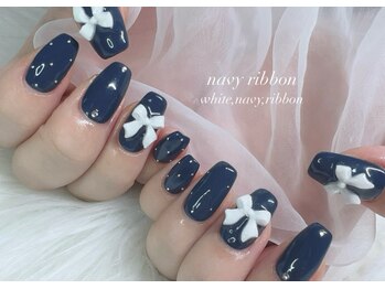 リン 恵比寿(RiN.)/ネイビーリボンネイル Chinami