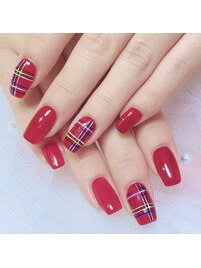 赤チェックネイル