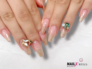 ネイリックス 栄ガスビル(NAILX)/ラメグラデ×スカルプ長さ出し