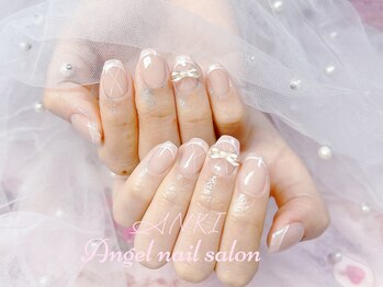 エンジェルネイルサロン(Angel nail salon)/フレンチXバレー風Xリボン