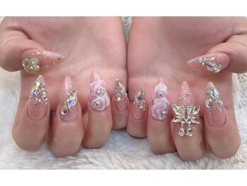 春色キラキラネイル