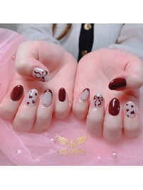 リボン＆ハートショコラネイル