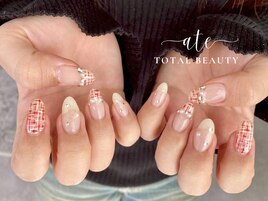 赤ツイードネイル