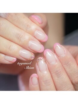 たゆ ネイル(たゆnail)/押し花ピンクフレンチネイル