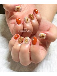 秋カラーひまわりネイル