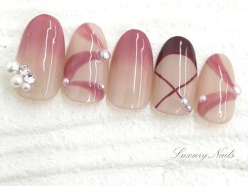 ラグジュアリーネイルズ アカバネ(Luxury Nails Akabane)/モテ可愛*リボン&ビジュー