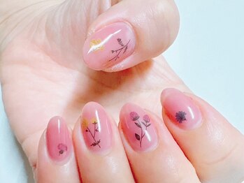 アップネイル/クリアピンクのフラワーネイル