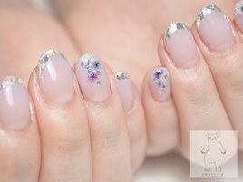 ガラスフレンチ　紫陽花ネイル