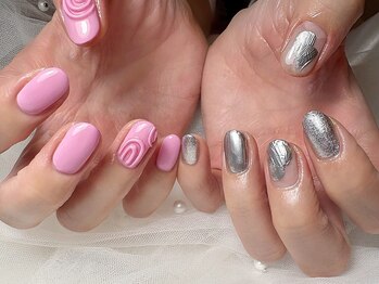 ノンノンネイル(Nonnon.nail)/ピンクシルバー