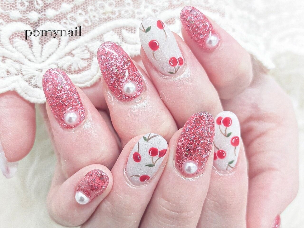 207】甘すぎない大人のチェリーネイル さくらんぼ マグネット ネイル