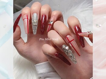 ピオミエルネイル 新宿(pio miel nail)/ボルドーラメ×レッドライン