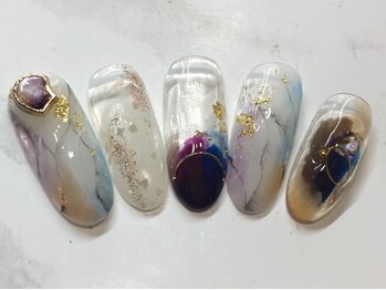 ラリュールネイル(L'Allure nail)/秋色×大理石柄ネイル¥8200