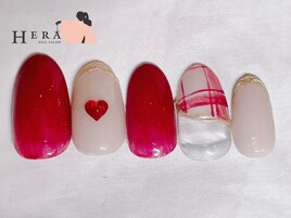 チェック　レッド　ハート
