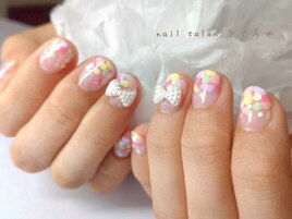 リボン付カラフルドットフレンチ