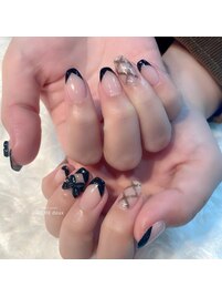 黒フレンチ×チェックネイル♪