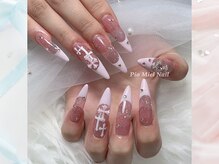 ピオミエルネイル 新宿(pio miel nail)/ピンクラメ×ホワイトフレンチ