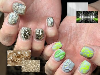 ヌル ネイル 堀江(NURU NAIL HORIE)/個性派アシメ！３D＆ネオン☆