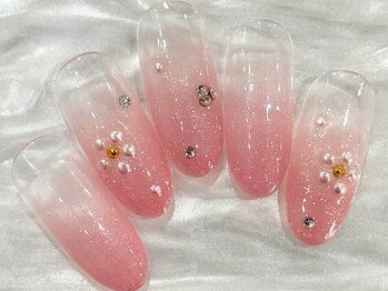 春 ラメグラ フラワーネイル