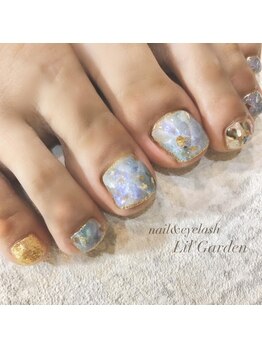 【FOOT】オーロラ大理石×夏nail