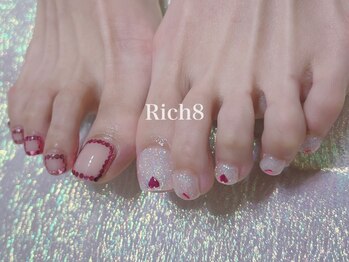 ネイルアンドまつげエクステ リッチエイト 原宿店(Rich8)/キラキラアシメフットネイル