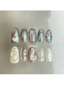 ソーネイル(Soo.nail)/4月定額ネイルアシメデザインA