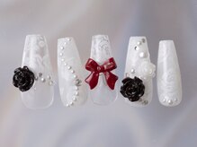 ジェミーネイル シンジュク(Jemiy nail shinjuku)/ガーリーレースバラリボン¥10480