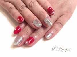 グリッター×REDネイル