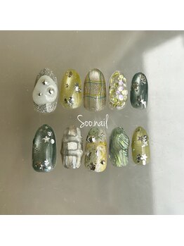 ソーネイル(Soo.nail)/4月定額ネイルアシメデザインB