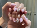 パールビジュー×春色ネイル
