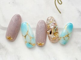 ブルー大理石ネイル