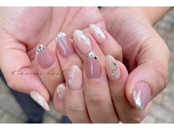 シャルムネイル(Charme Nail)/ヌーディガラスフレンチネイル