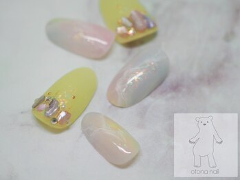 オトナネイル(otona nail)/パステル大理石とレモンイエロー