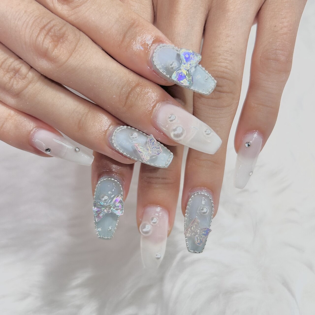 ネイルチップ バラネイル ブルーネイル ガーリーネイル オーダーネイル