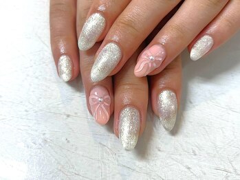 エーネイルズ 心斎橋(A.nails)/リボンネイル　ワンホンネイル