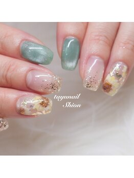 たゆ ネイル(たゆnail)/パラジェル手描きひまわりネイル