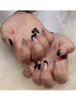 黒フレンチ＆リボンパーツ