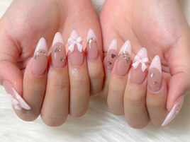 パステルピンクフレンチ×リボン