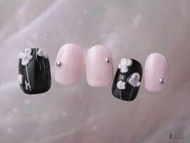 3Dフラワーブラックネイル