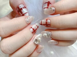 赤チェックネイル