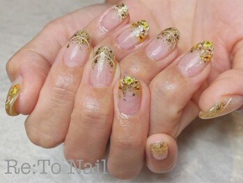 リトネイル 綾瀬(Re:To Nail)/ホロ×押し花フレンチ