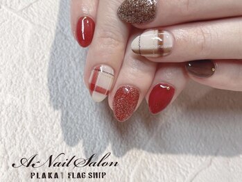 エーネイルサロン プラーカ本店(A-Nail Salon)/brown×redチェック